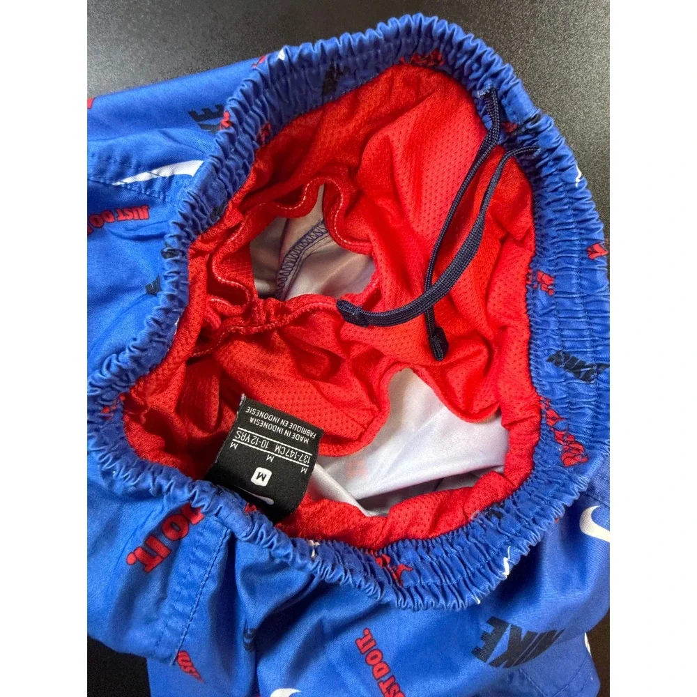 Nike Boys Blue Swoosh Logo Athletic Mesh Lined Swim Trunks Shorts Size Med J9